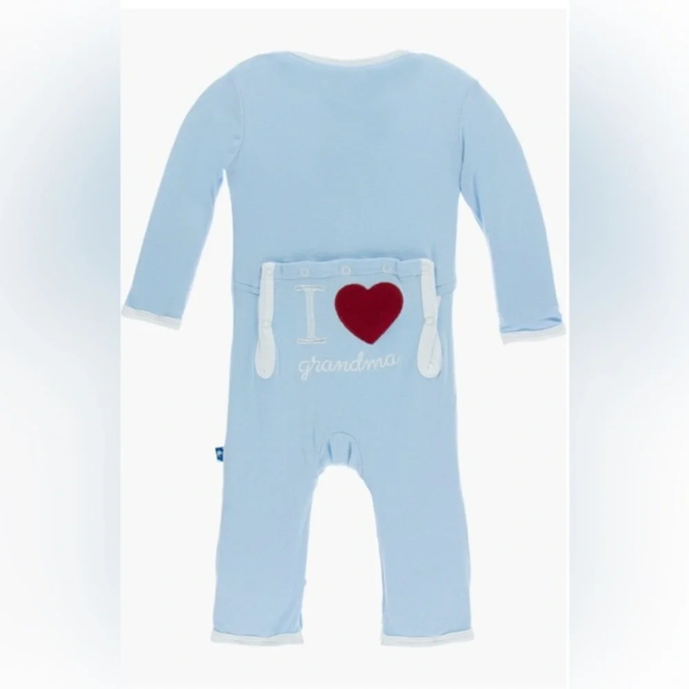 NEW…KicKee Pants Blue I Heart Snap Romper